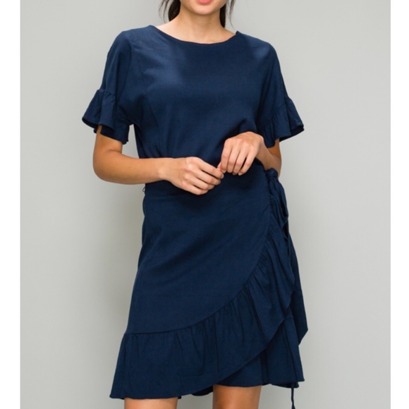 NWT Navy Ruffle Hem Wrap Dress - Picture 5 of 5